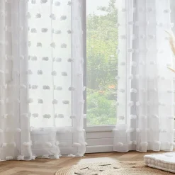Voilage|EMINZA Voilage oeillets pompons (140 x 240 cm) Suzie Blanc