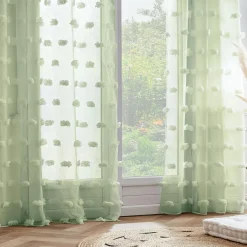 Voilage|EMINZA Voilage oeillets pompons (140 x 280 cm) Suzie Vert d'eau Vert d'eau