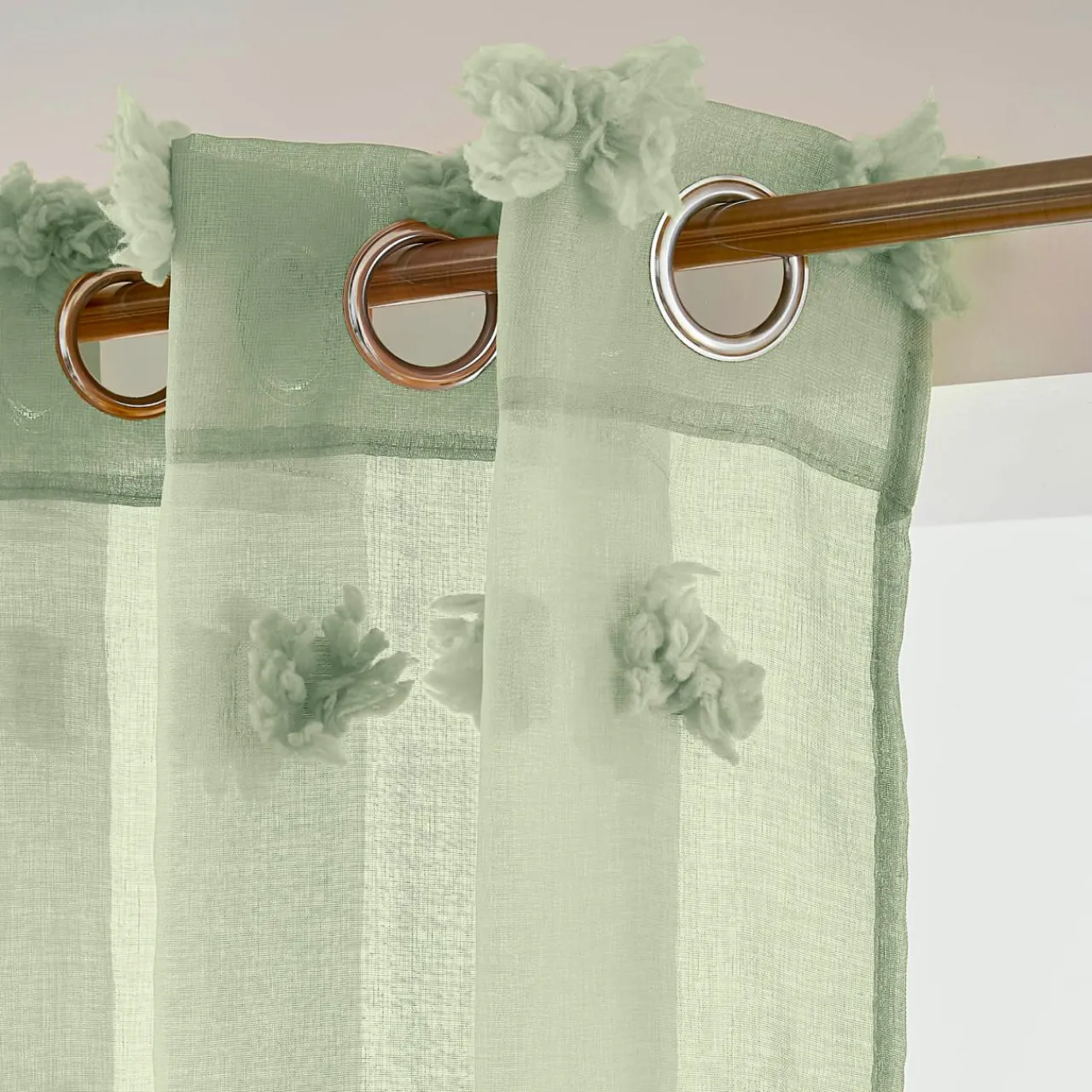 Voilage|EMINZA Voilage oeillets pompons (140 x 280 cm) Suzie Vert d'eau Vert d'eau
