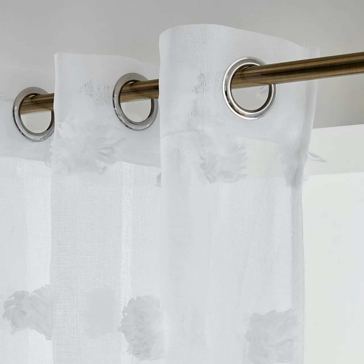 Voilage|EMINZA Voilage oeillets pompons (280 x 240 cm) Suzie Blanc